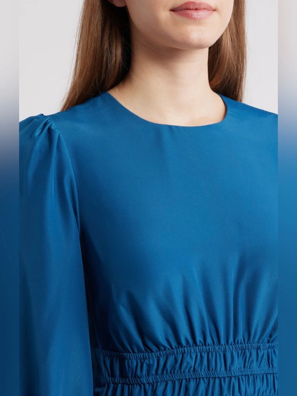Eliza J Ballon Sleeve Crepe Fit & Flare Dress Size 8 Teal - Picture 2 of 15